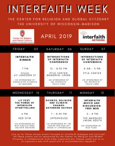 A schedule line up of events for Interfaith Week 2019.