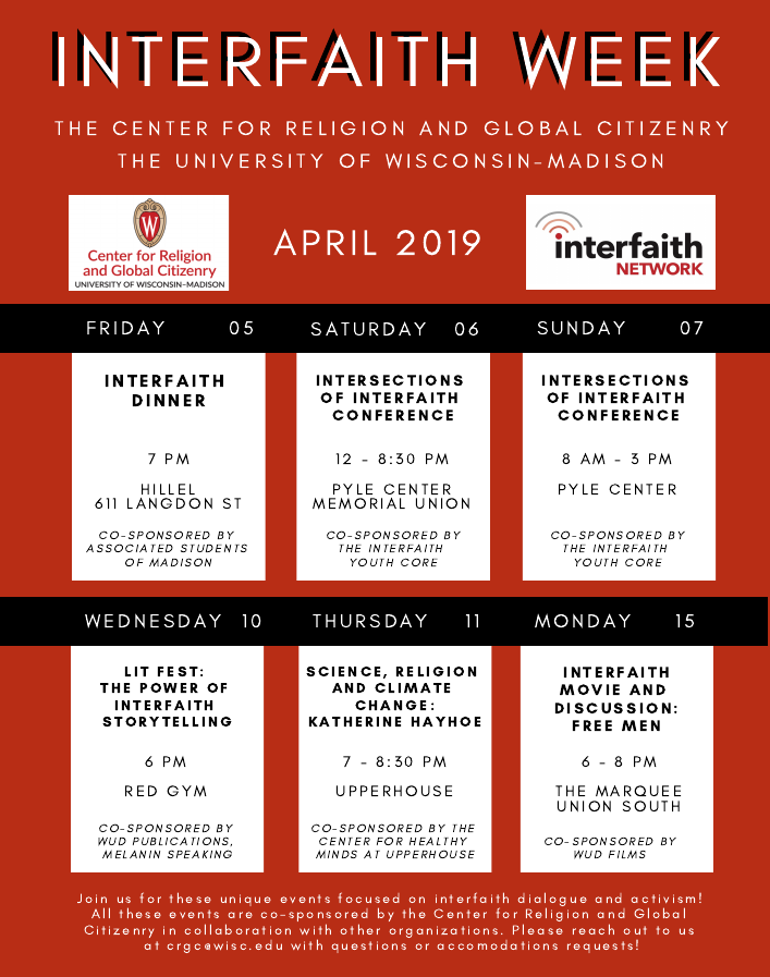A schedule line up of events for Interfaith Week 2019.